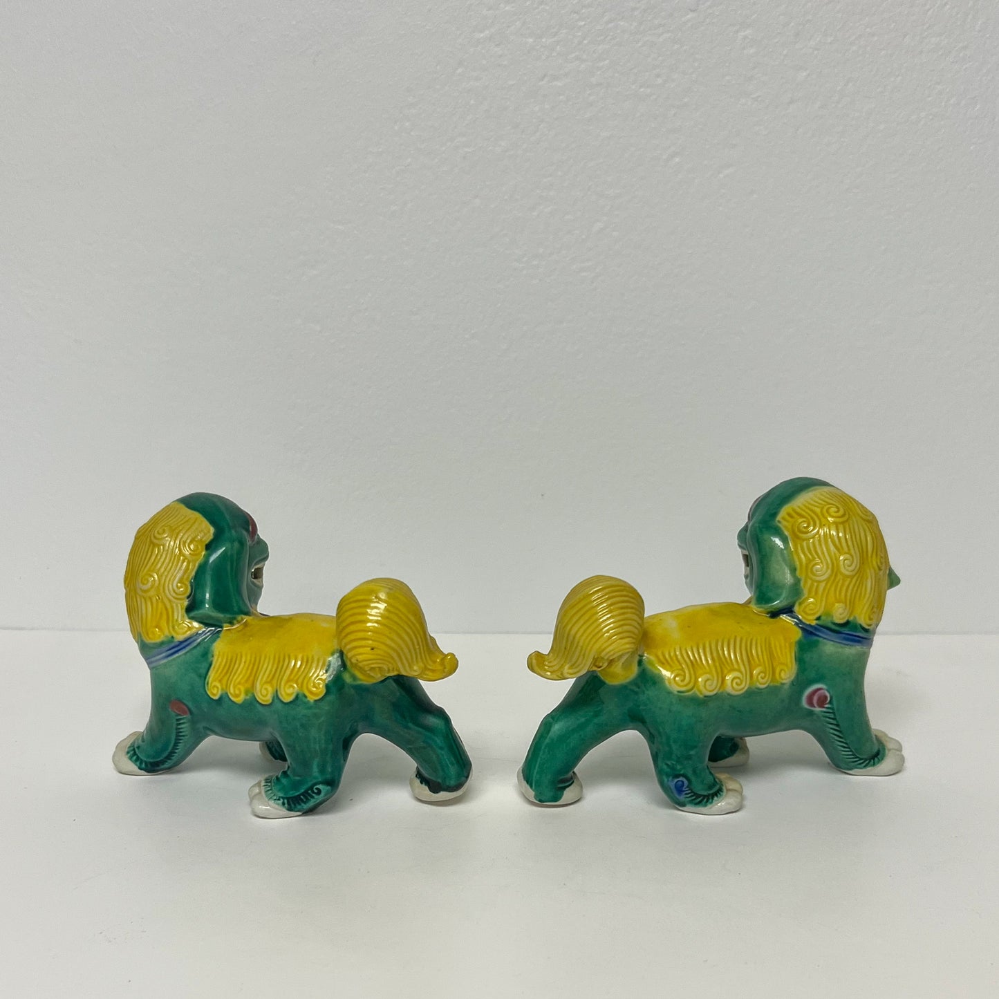 (22830) Pair of Midcentury Yellow and Green Foo Dogs on All Fours