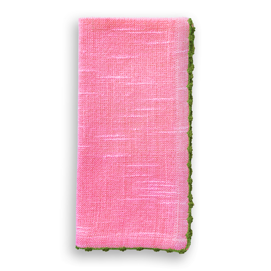 (25652) Knotted Edge Berry Cotton Napkin Olive Trim | Set of 4