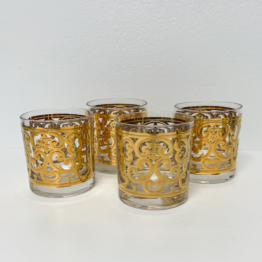 (22974) Set of Four Georges Briard Spanish Scroll Lowball Glasses