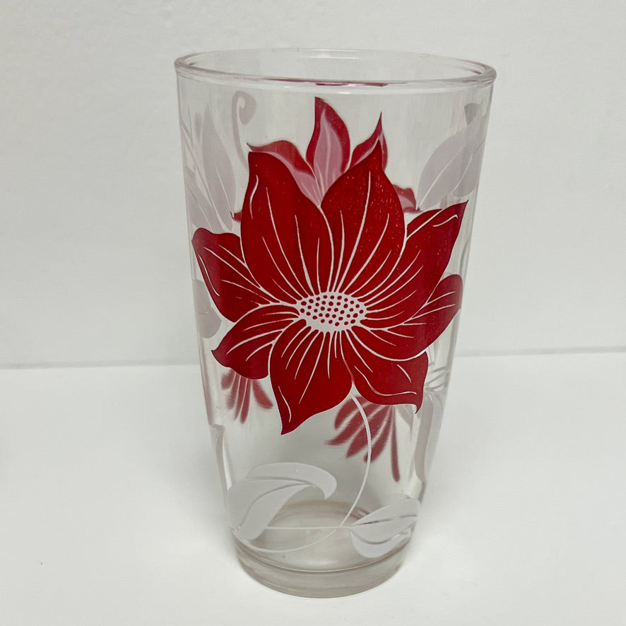 (23677) Set of Six Hazel Atlas Poinsettia Tumblers Plus Ice Bucket
