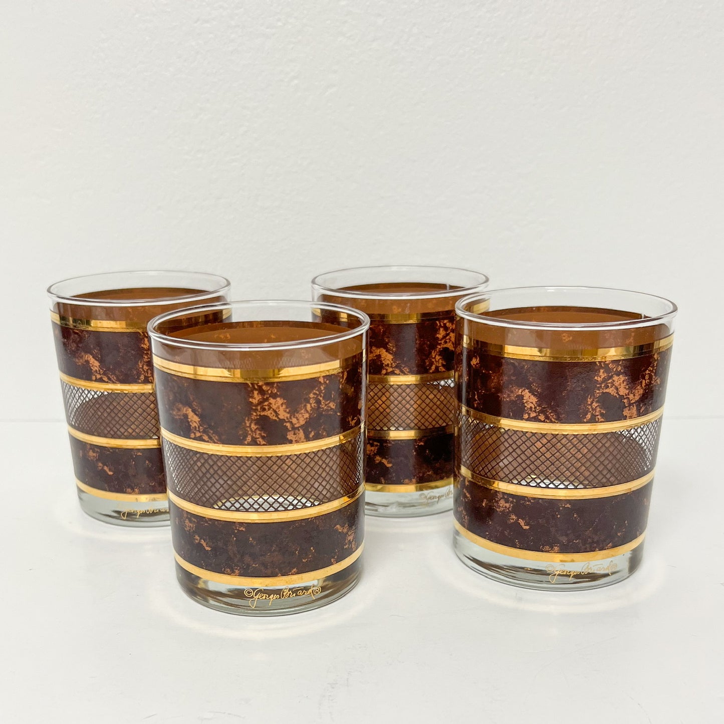 (26100) Set of Four Georges Briard Old Fashioneds with Leather and Gold Design