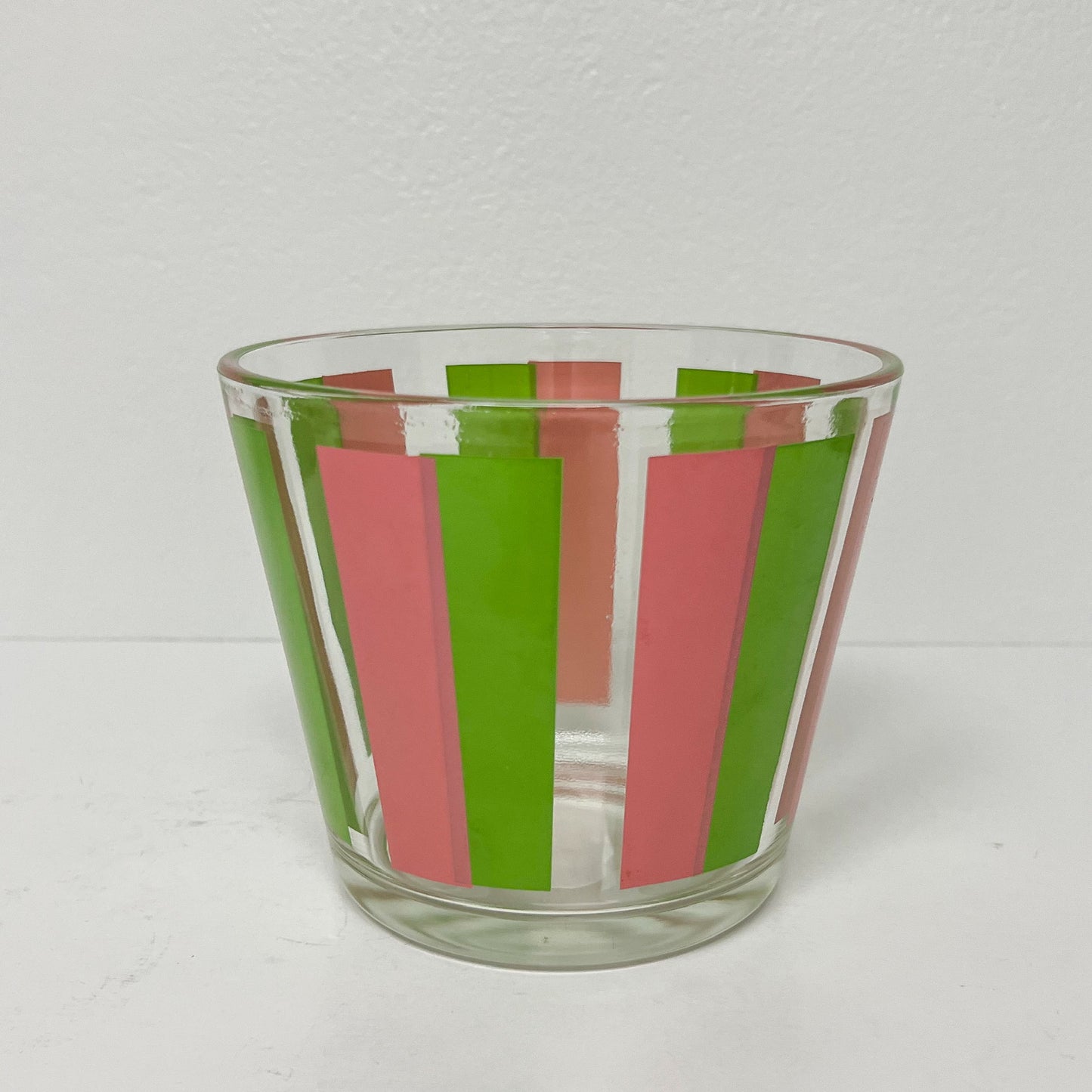 (25712) Pink and Green Striped Midcentury Ice Bucket
