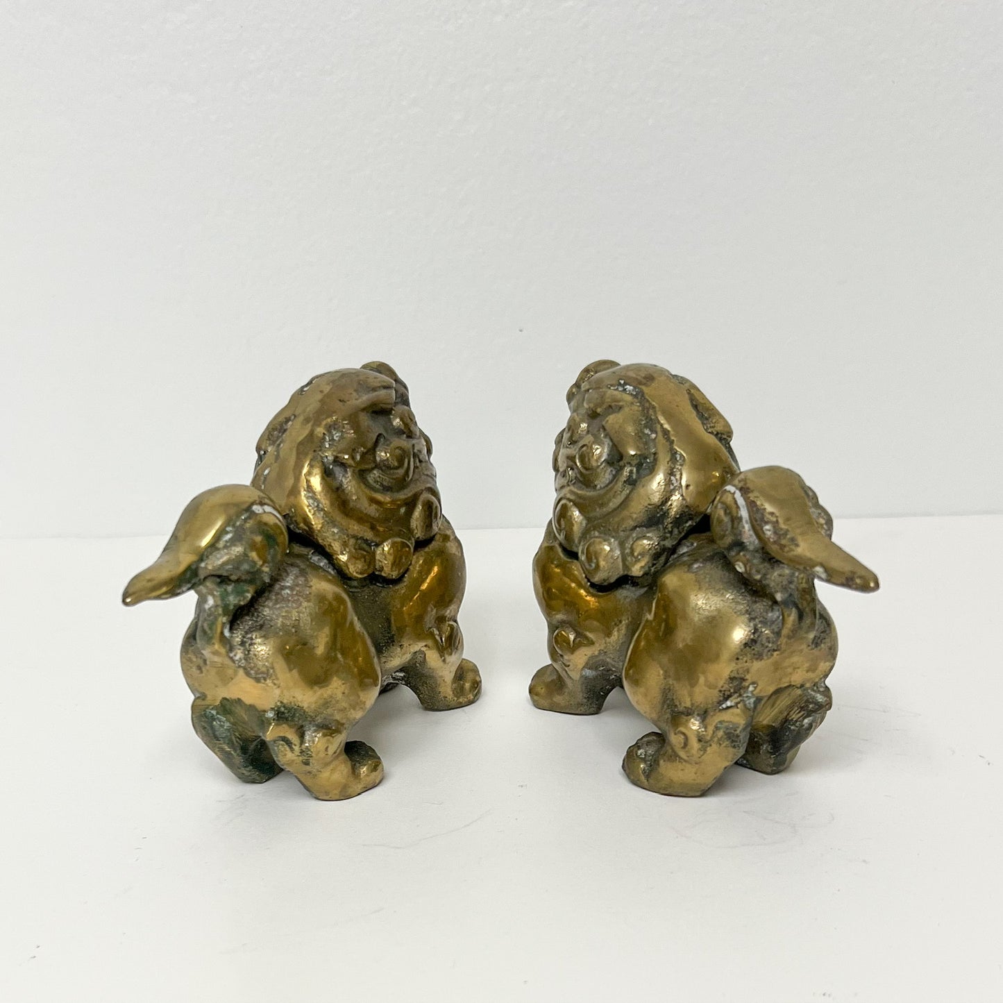 (25781) Pair of Vintage Brass Foo Dogs