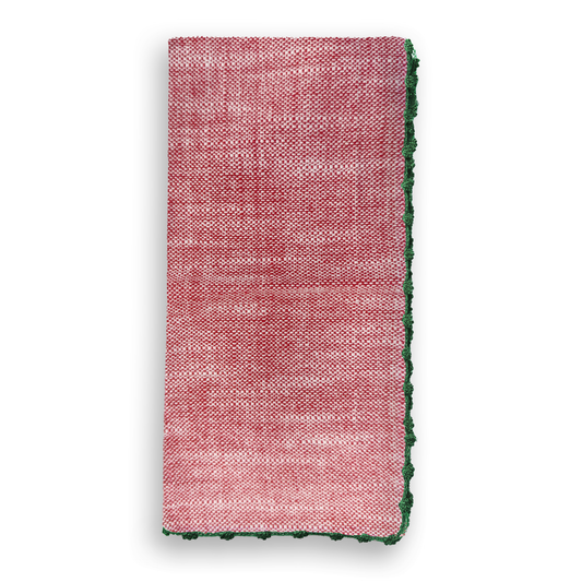 (25654) Knotted Edge Candy Cane Cotton Napkin Green Trim | Set of 4