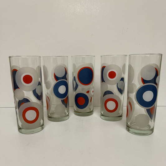 (20513) Set of Five Midcentury Tumblers With Concentric Circles