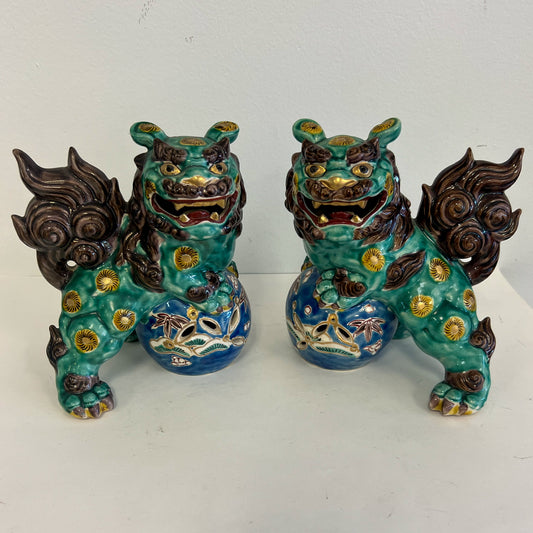 (22084) Pair of Blue and Green Foo Dogs