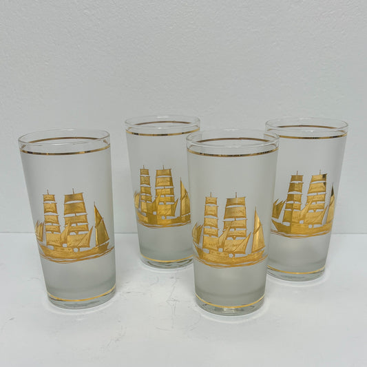 (24703) Set of Four Vintage Ship High Ball Glasses