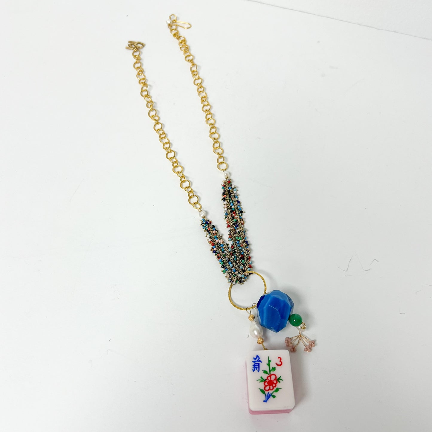 (26178) Mahjong Necklace (Multicolored Beads) Handmade by Meg Carter Designs