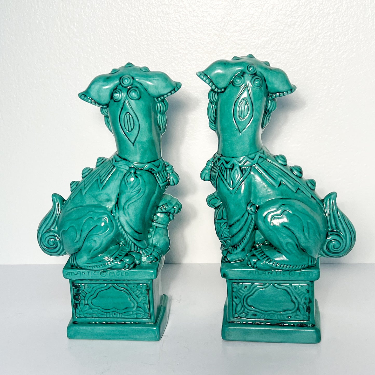 (23219) Pair of Vintage 9" Sea Green Midcentury Foo Dogs