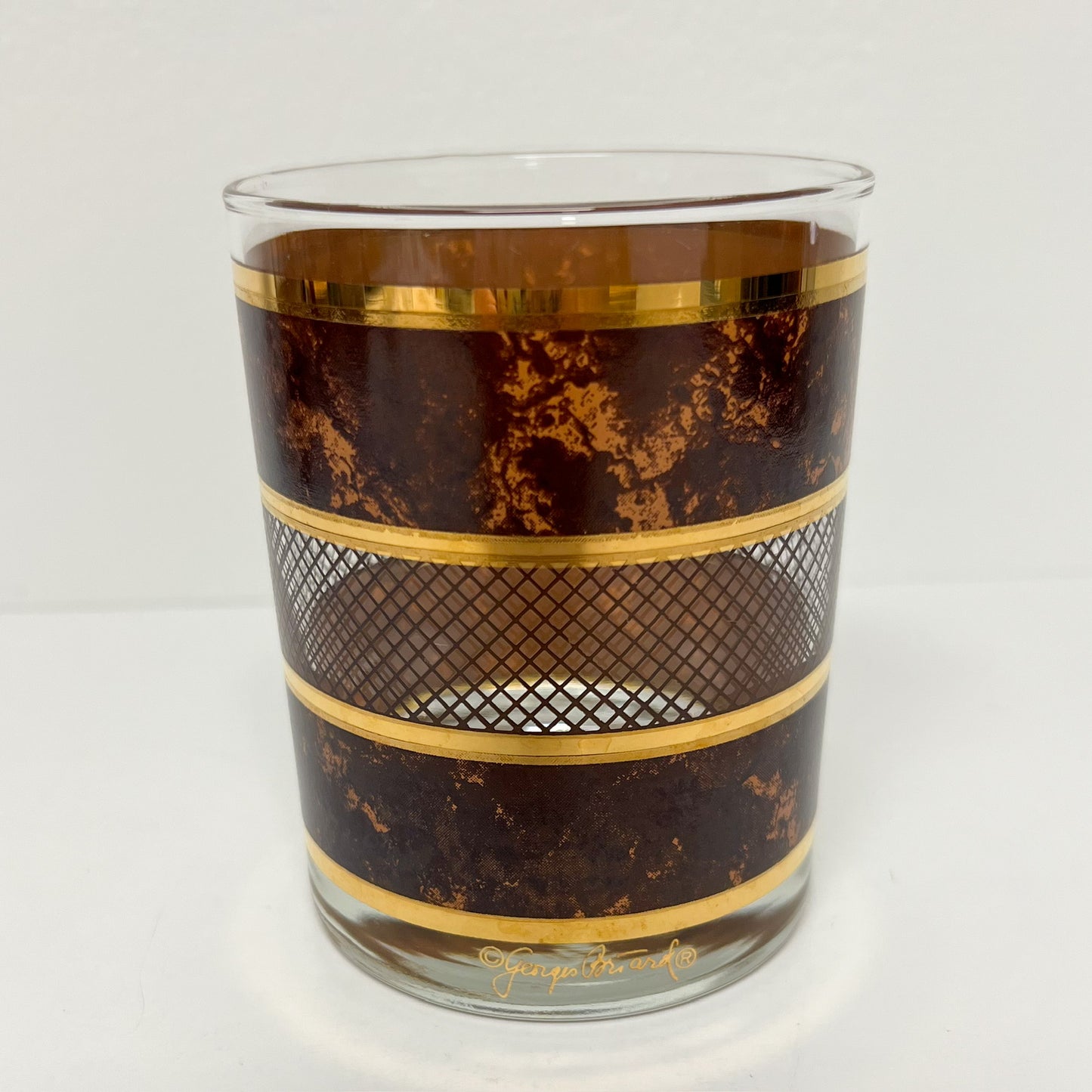 (26100) Set of Four Georges Briard Old Fashioneds with Leather and Gold Design