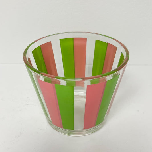 (25712) Pink and Green Striped Midcentury Ice Bucket