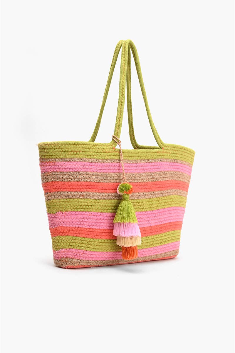 (23478) Recycled Cotton Stripe Tote-Sherbet