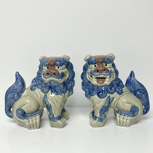(24938)  Pair of Blue and Tan Midcentury Foo Dogs
