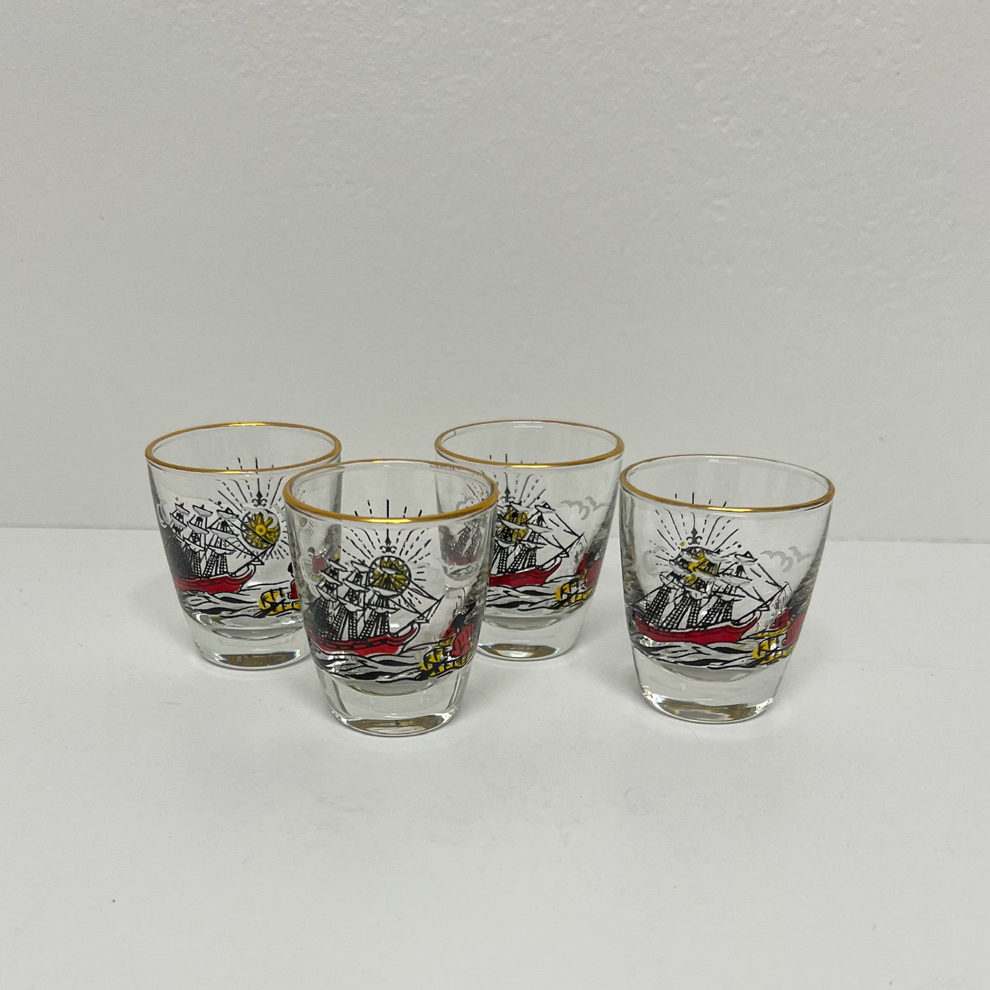 (24809) Set of Four Libbey Treasure Island Midcentury Shot Glasses