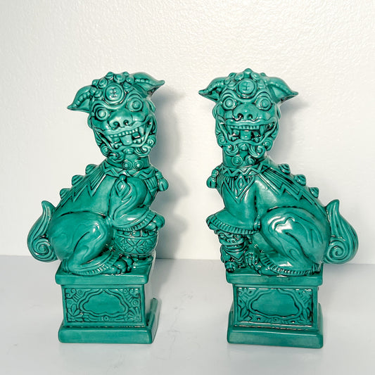 (23219) Pair of Vintage 9" Sea Green Midcentury Foo Dogs