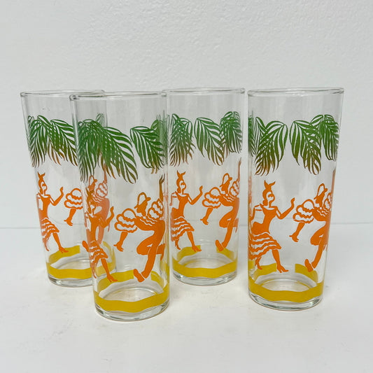 (20211) Set Of Four Tropical Tiki Coolers With Dancers