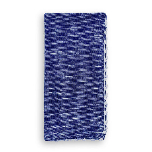 (26208) Knotted Edge Navy Cotton Napkin with White Trim Set of 4