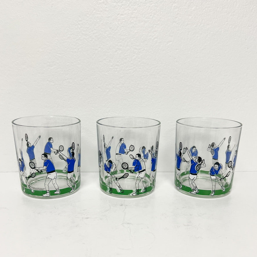(18048) Set Of 4 Vintage Artmark Tennis Glasses Plus Ice Bucket