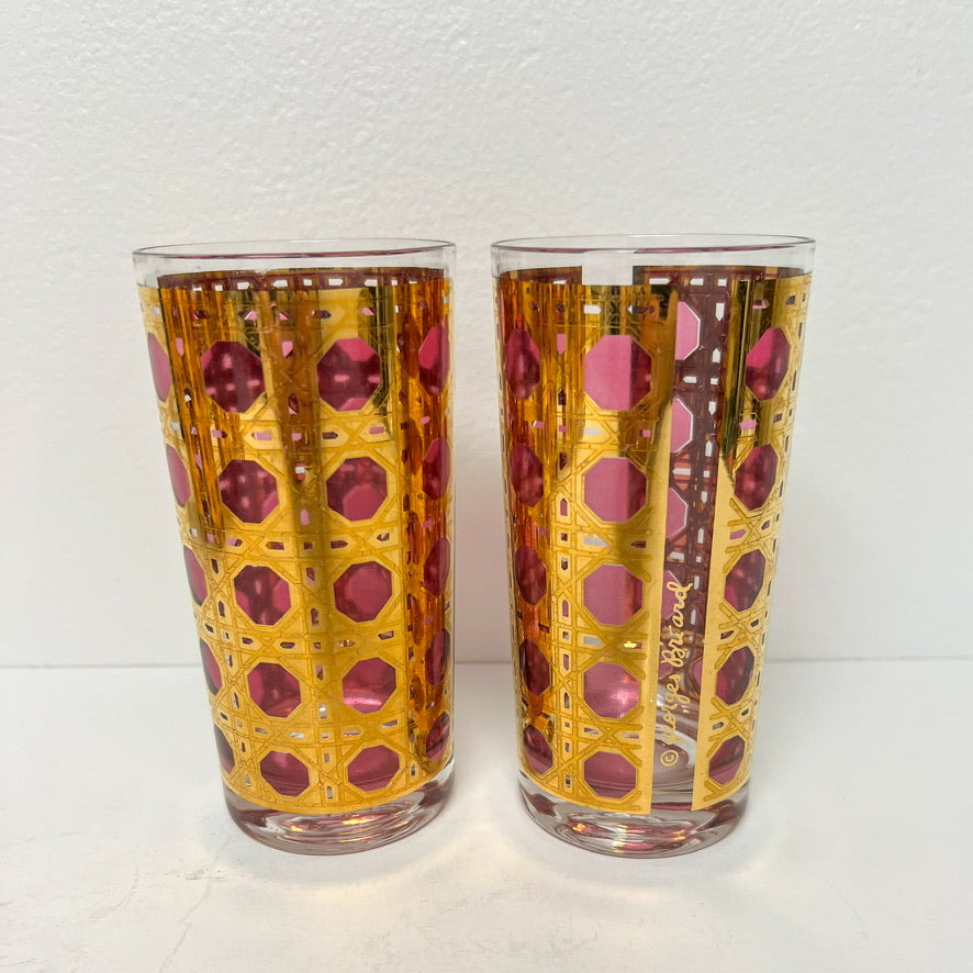 (25710) Set of Six Georges Briard Cranberry Basket Weave Tumblers