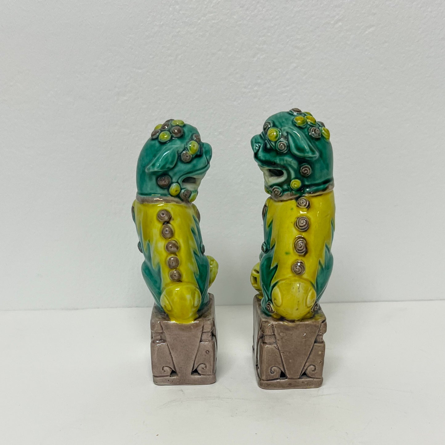 (22829) Pair of Early 20th Cen Green and Yellow Foo Dogs
