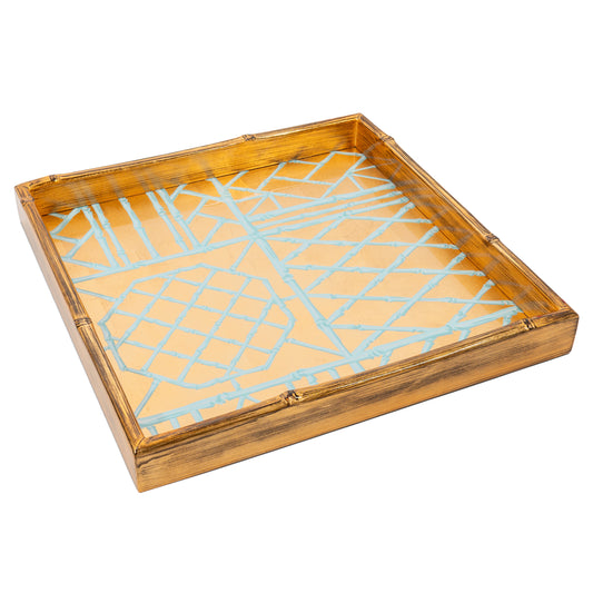 (26379) Bamboo Screen Robin's Egg Bamboo Edge Lacquer Square Tray