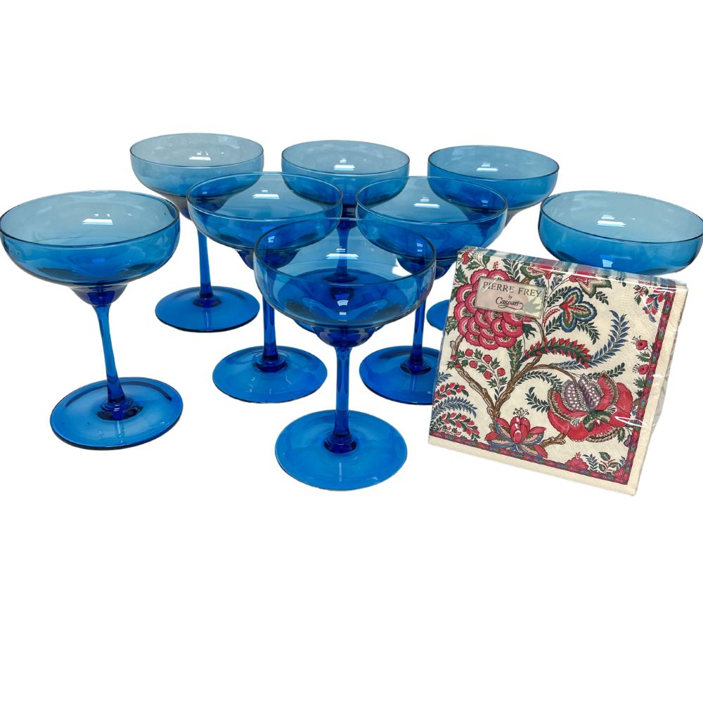 (23035) Set of Eight Vintage Peacock Blue Coupes