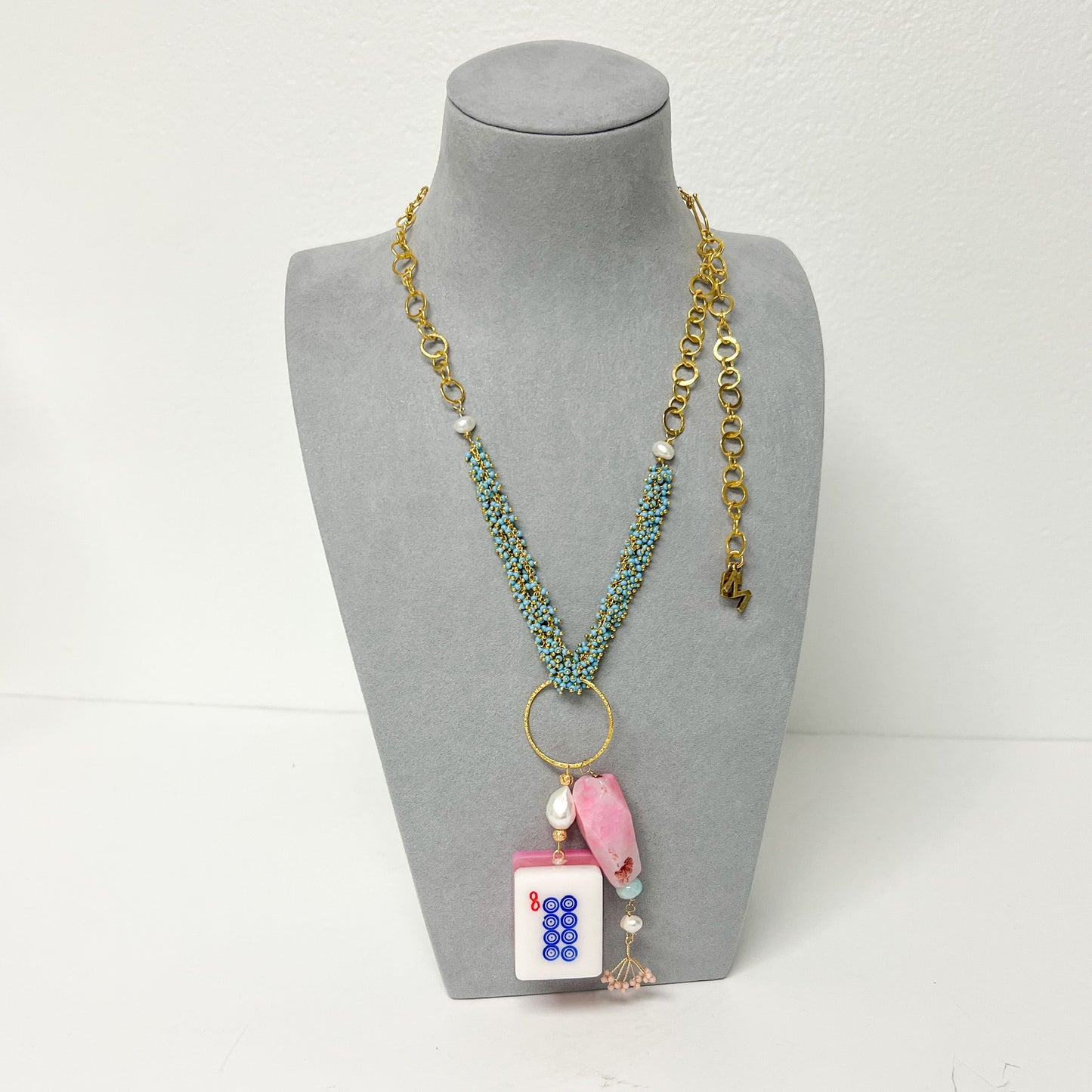 (26177) Mahjong Necklace (Turquoise Beads) Handmade by Meg Carter Designs