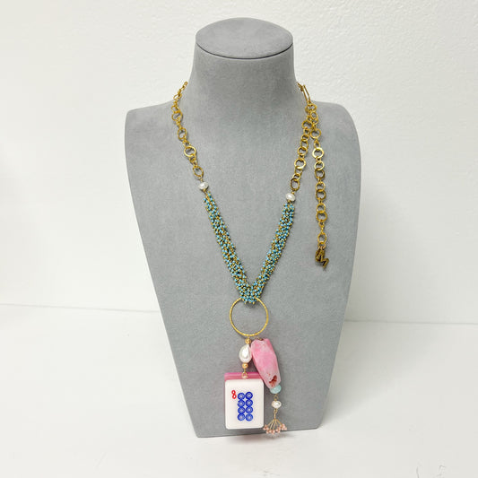 (26177) Mahjong Necklace (Turquoise Beads) Handmade by Meg Carter Designs