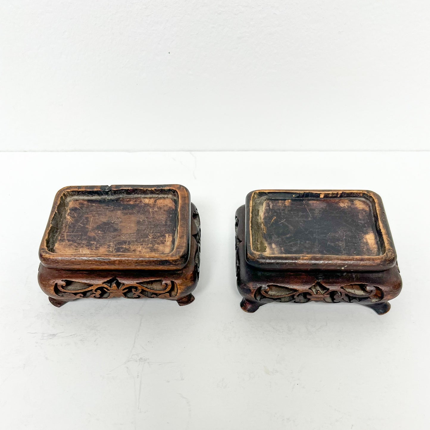 (26451) Pair of Ca. 1920 Blanc Chine Foo Dogs with Wooden Stands