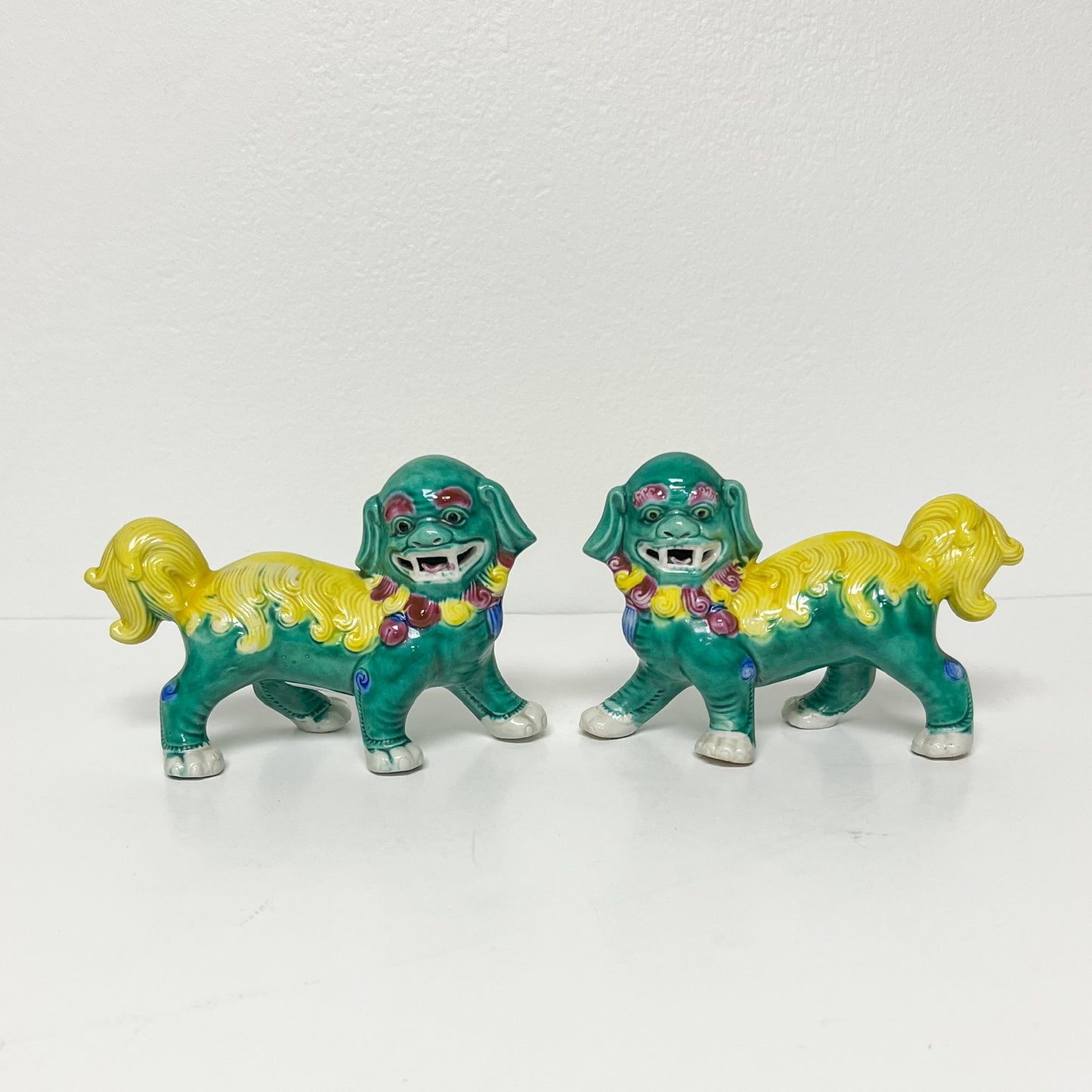 (21891) Pair of Green Foo Dogs on All Fours