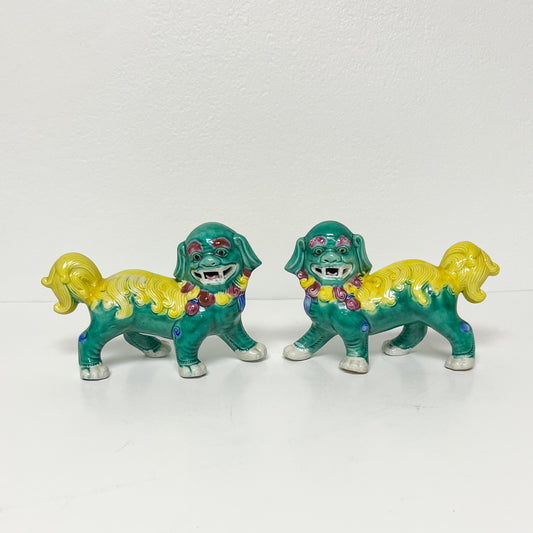 (21891) Pair of Green Foo Dogs on All Fours