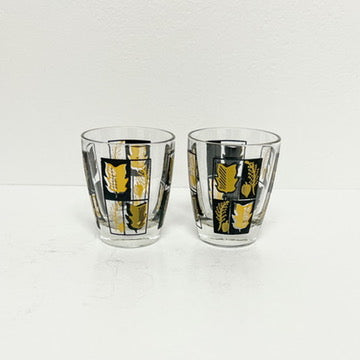 (21555) Black and Gold Leaf Shaker Set with Five Glasses
