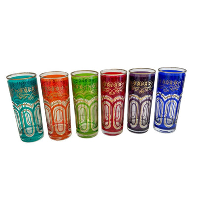 (22018) Set of Six Multicolored Gold Rimmed Tumblers