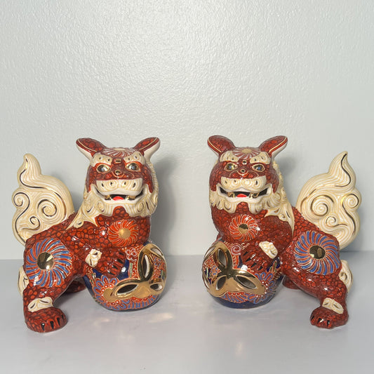 (21922) Pair of Vintage Imari Colored Foo Dogs
