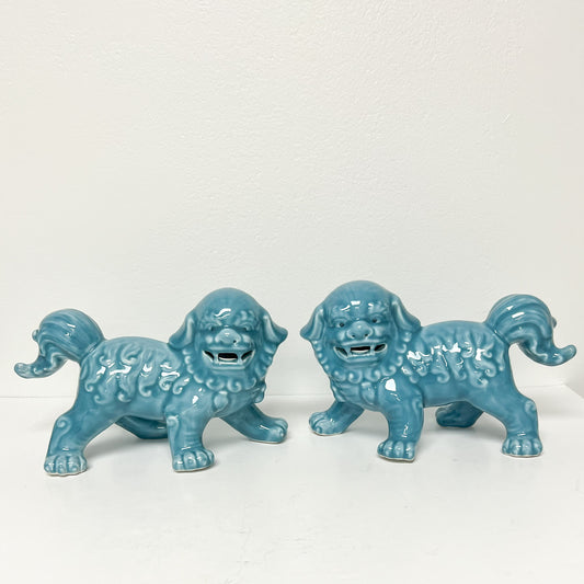 (26283) Pair of Light Blue Foo Dogs on All Fours