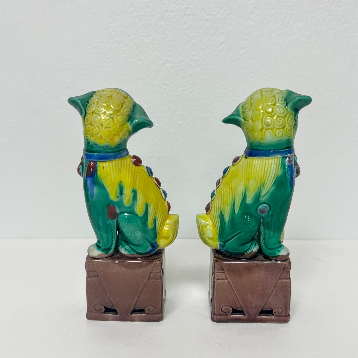 (21355) Pair Midcentury Green Foo Dogs