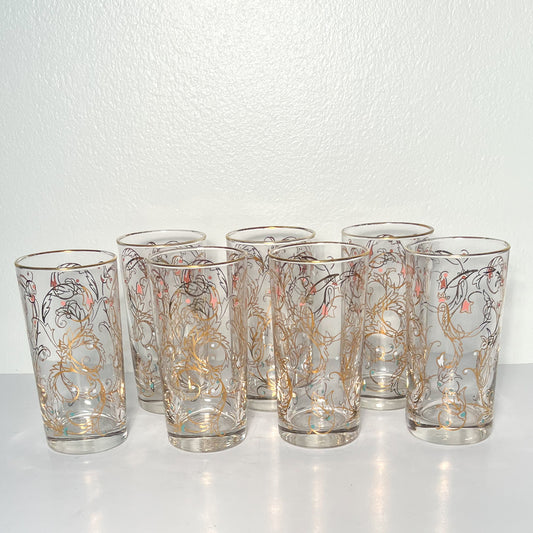 (24595) Set of Seven Midcentury Scrolling Vines Tumblers