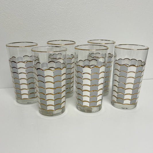 (23336) Set of Eight Midcentury Gray and White Ruffled Tumblers