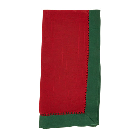 (25449) Two-Tone Hemstitch Napkin Red & Green