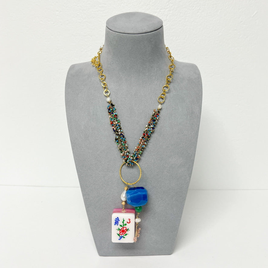 (26178) Mahjong Necklace (Multicolored Beads) Handmade by Meg Carter Designs