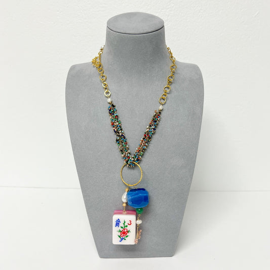 (26178) Mahjong Necklace (Multicolored Beads) Handmade by Meg Carter Designs