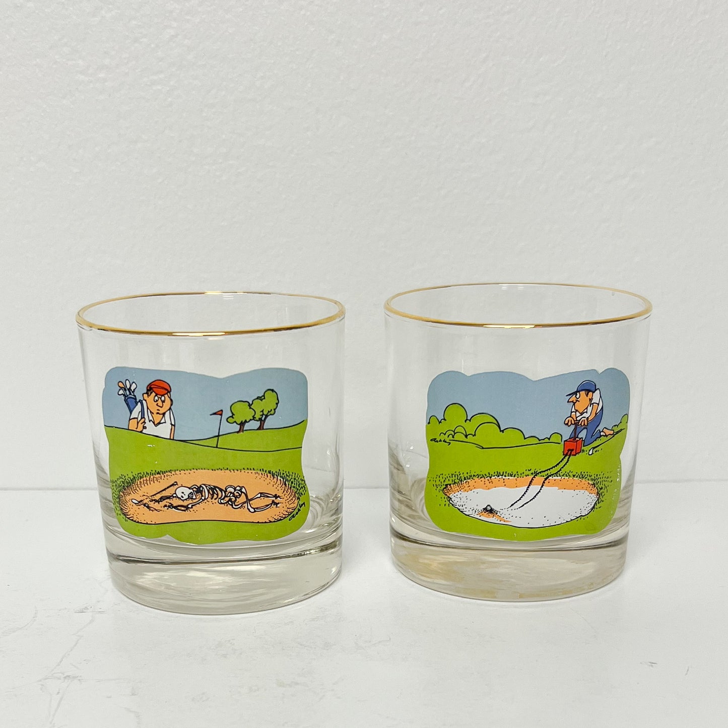 (25754) Set of Eight Vintage Golf Rocks Glasses Signed "Ashby"