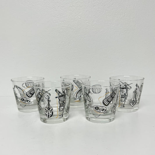 (25716) Set of Five Midcentury Musical Rocks Glasses