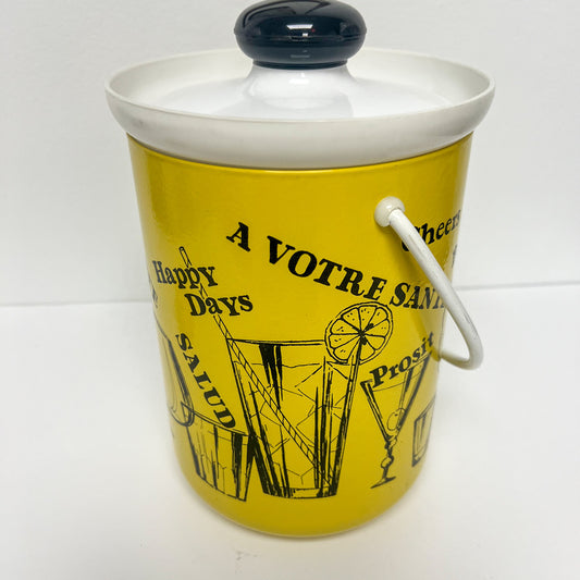 (23757) Midcentury Yellow Ice Bucket with Drink Sayings