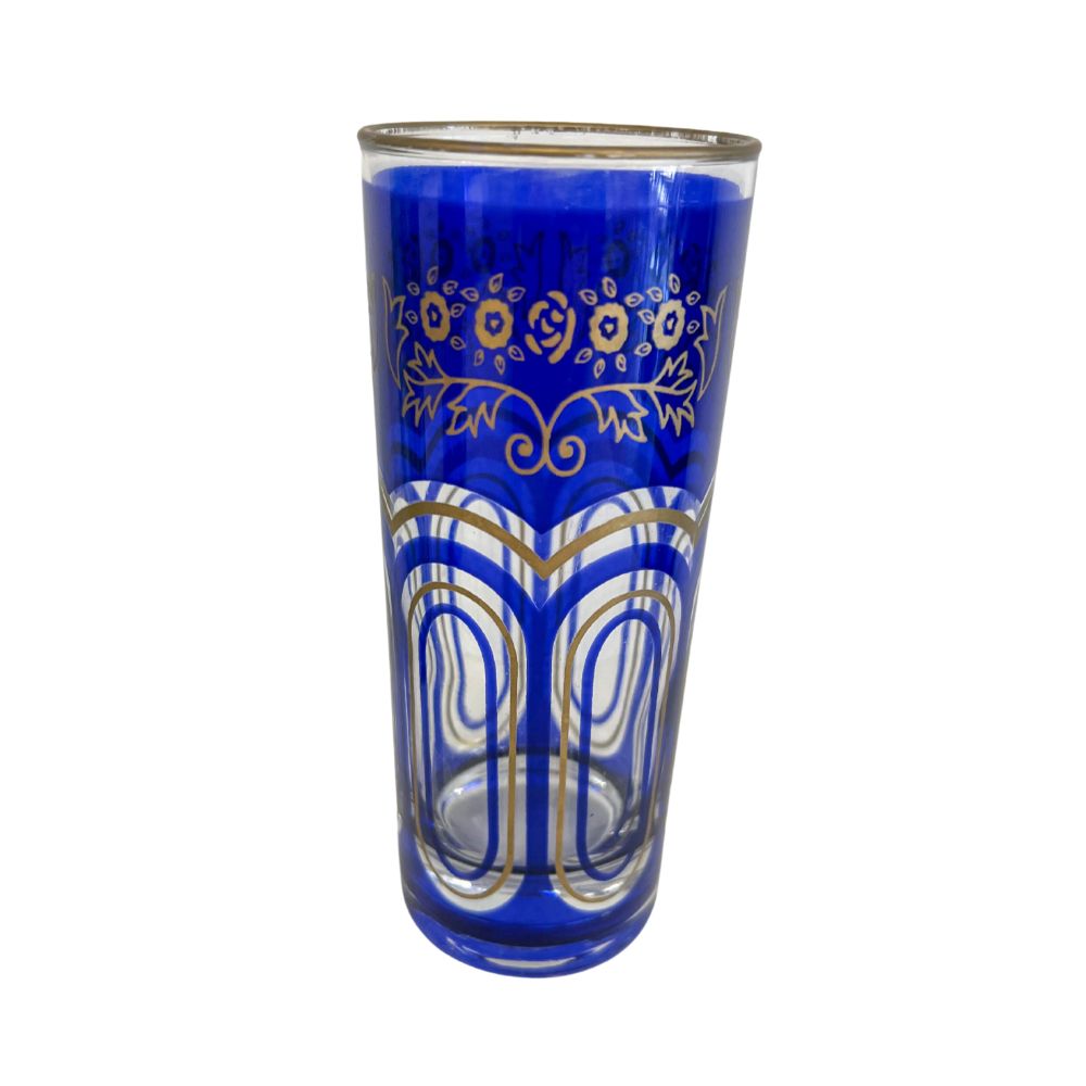 (22018) Set of Six Multicolored Gold Rimmed Tumblers