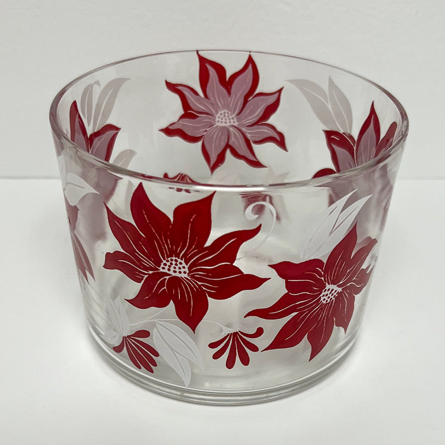 (23677) Set of Six Hazel Atlas Poinsettia Tumblers Plus Ice Bucket