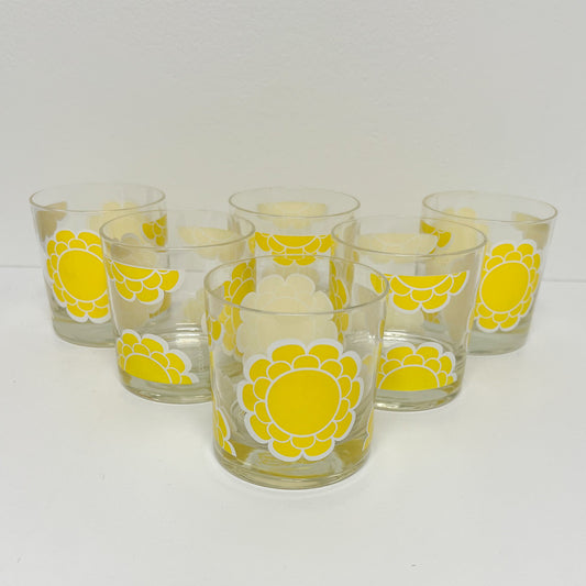 (23506) Set of Six Colony Yellow Flower Rocks Glasses