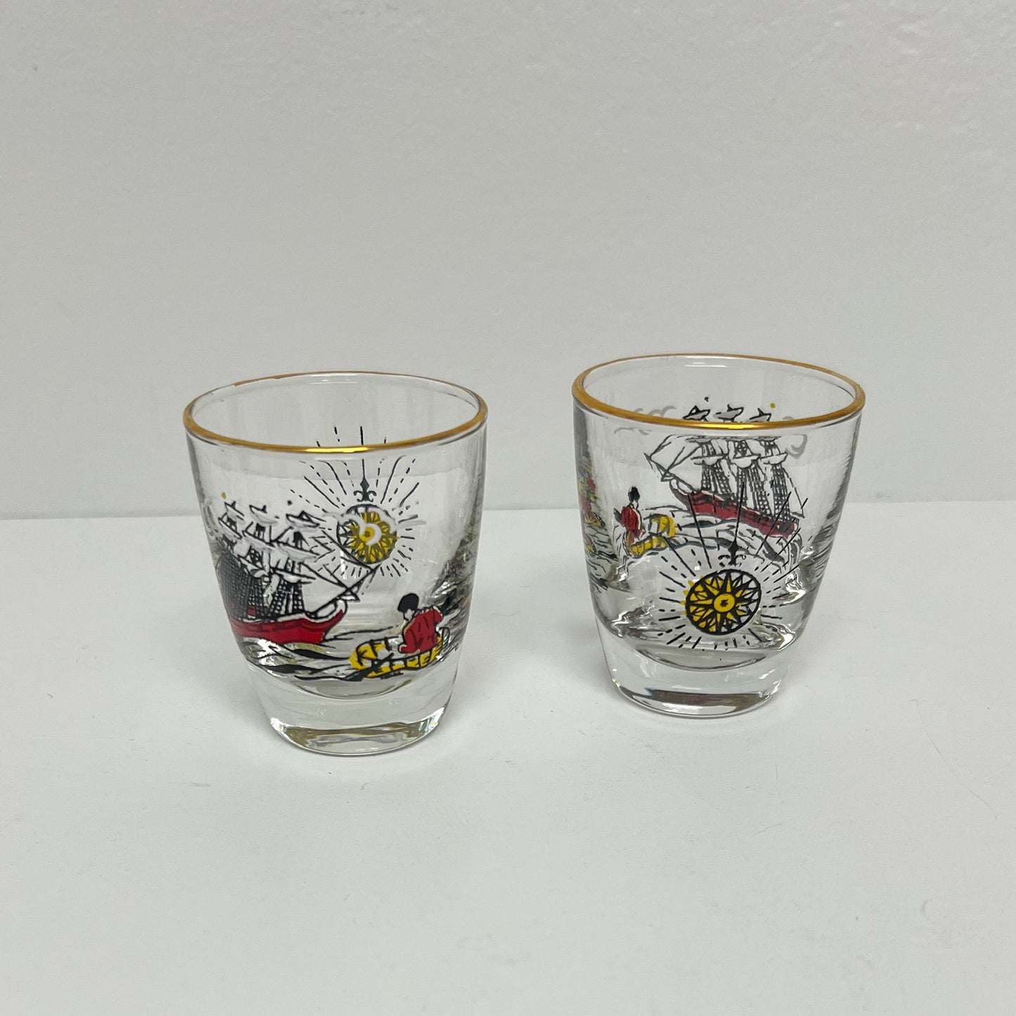 (24809) Set of Four Libbey Treasure Island Midcentury Shot Glasses