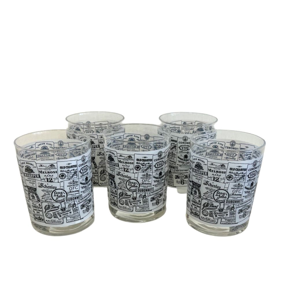 (22118) Set of Five Whiskey Label Rocks Glasses