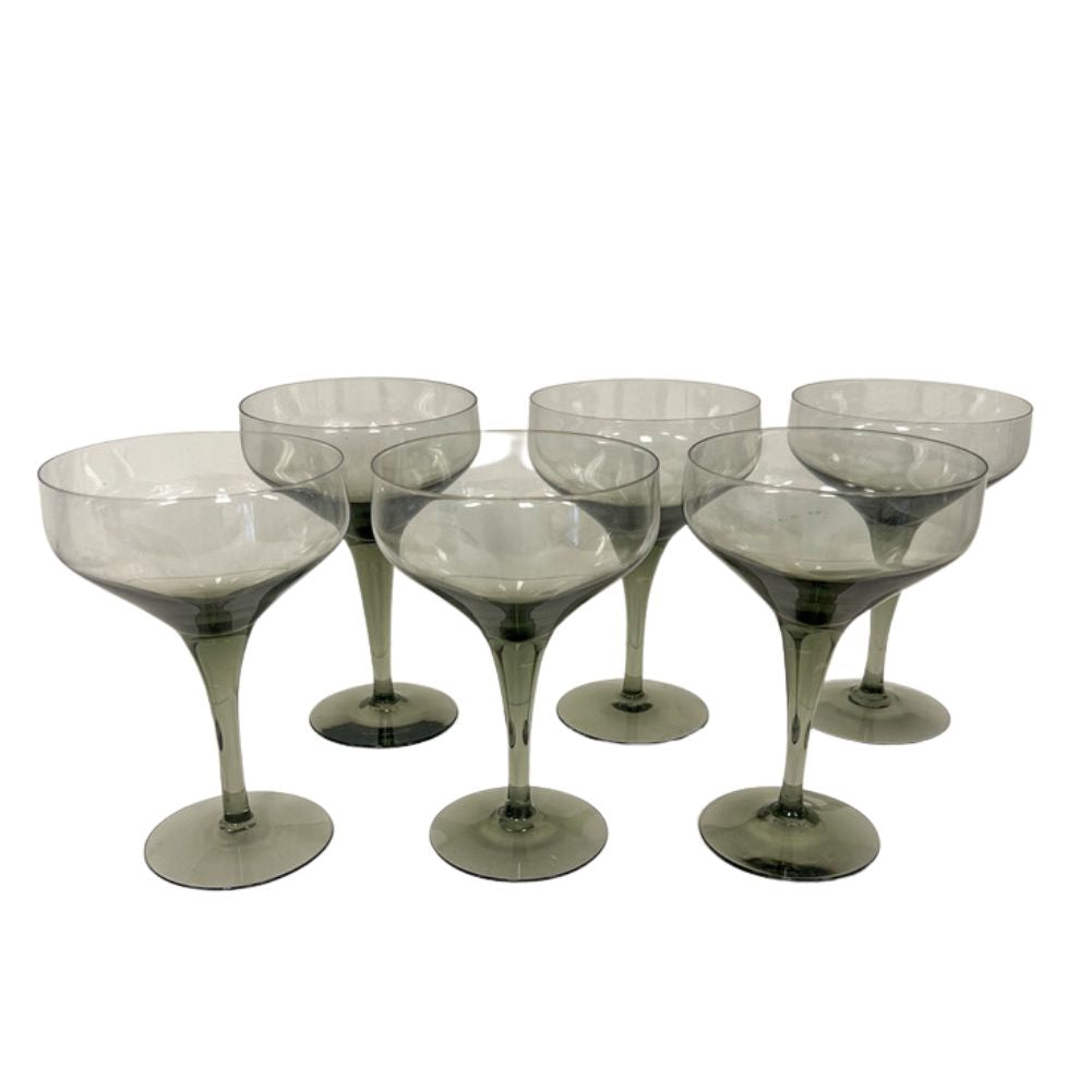 (22102) Set of Six Midcentury Modern Smoky Coupes